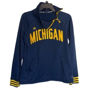 Adidas Michigan pullover with striped cuffs and zipper neck, navy/gold, Junior L